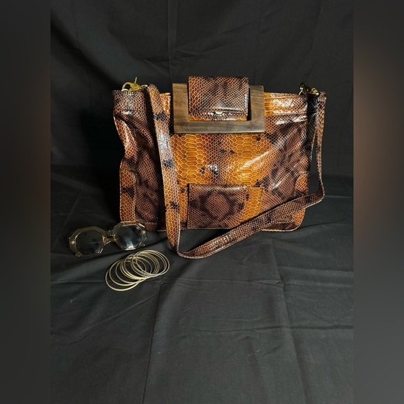 Brown Snake Print Women's Bag - Picture 6 of 7